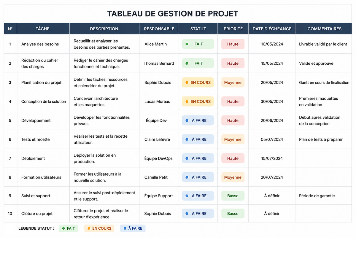 Tableau de gestion de projet